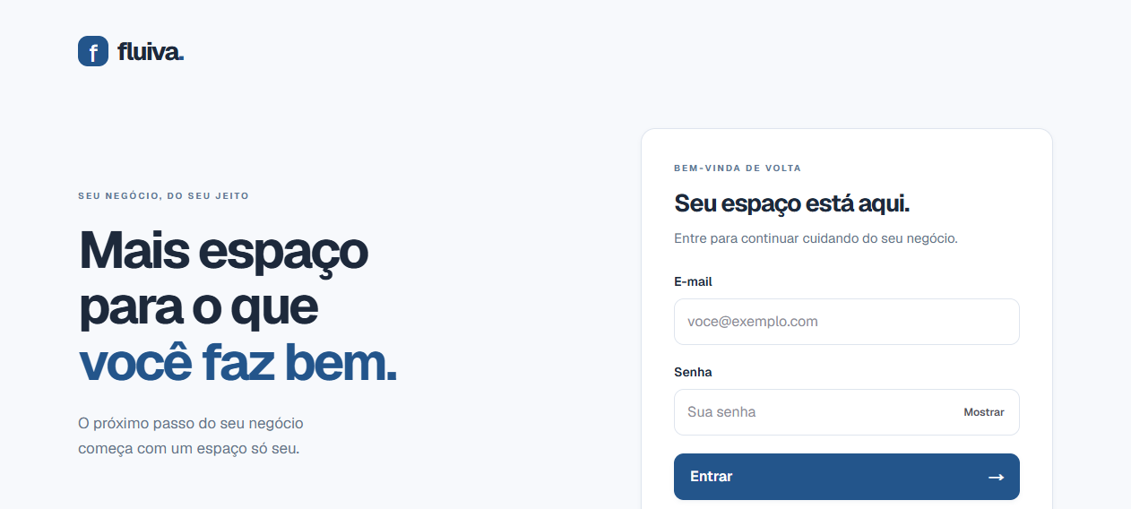 Tela de acesso do Fluiva em desktop